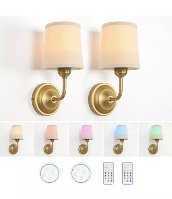 Vintage Battery Operated Wall Sconce Set Of 2 Wall Lamp With Remote Control.