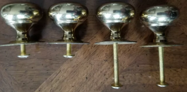 Lot of 4 Brass Knobs Drawer Cabinet Door Pulls Handles, 1" brass screws