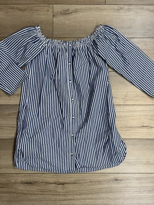 Zara Trafaluc White Blue Striped Off The Shoulders Women's Mini Dress M Medium