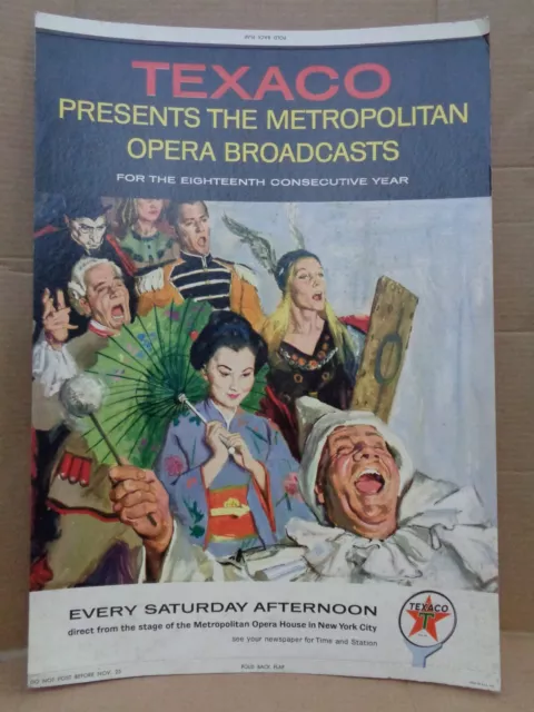 Vintage 1957 Texaco Metropolitan Opera Broadcasts Lithograph Cardboard Poster