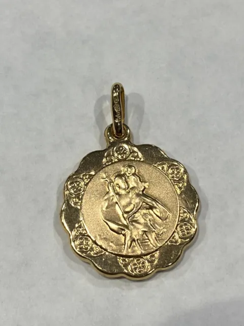 Genuine 9ct Yellow Gold Round St Christopher  Pendant 16 mm