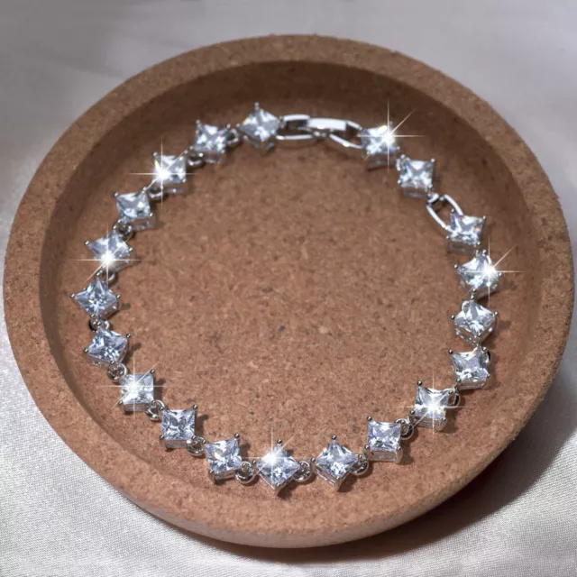 18k white gold gp simulated diamond iced bling tennis chain bracelet fashion