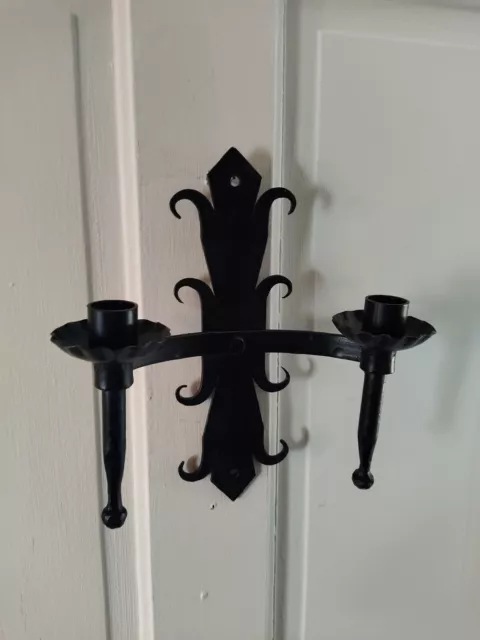 Wrought Iron medieval Wall Mounted  double candlestick holder