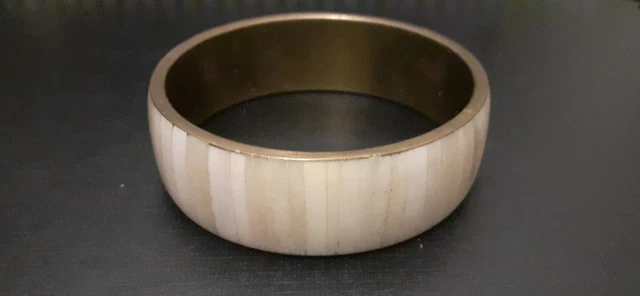 Bracelet Jonc Ethnique Asie Vintage - Métal Argenté Et Pâte De Verre - Femme