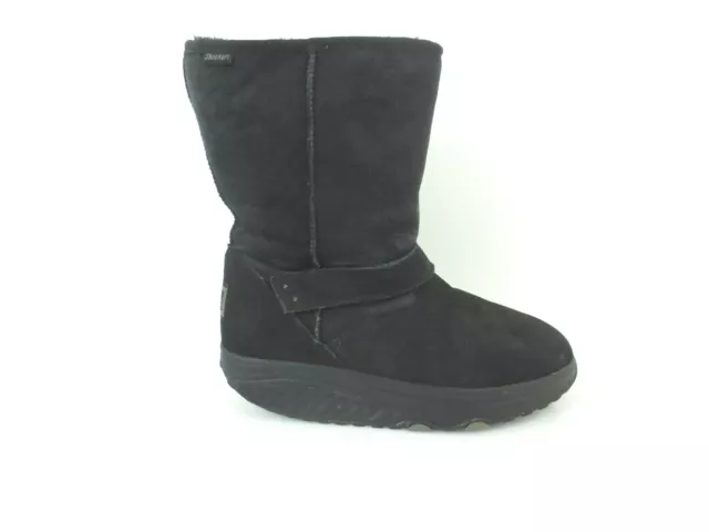 Skechers Shape Ups Black Suede Winter Faux Fur Lined Boots Women's US 9.5 [C2]