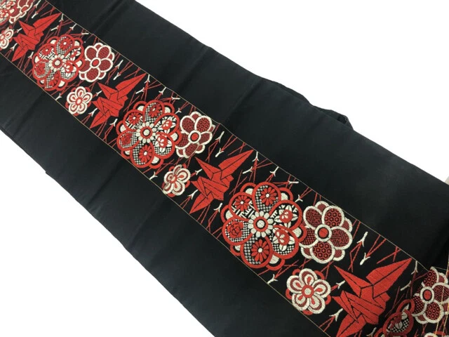 6556412: Japanese Kimono / Antique Nagoya Obi / Woven Origami Crane With Ume