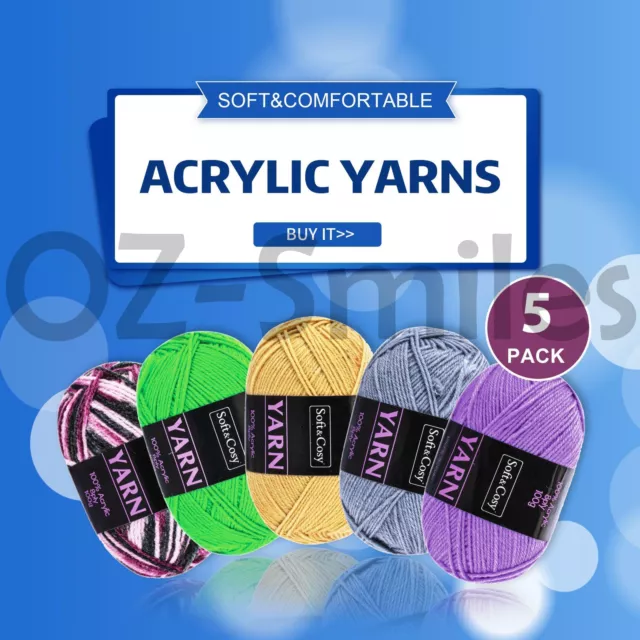 5PK Acrylic Yarn 8PLY Knitting Weaving Various Colours 100g