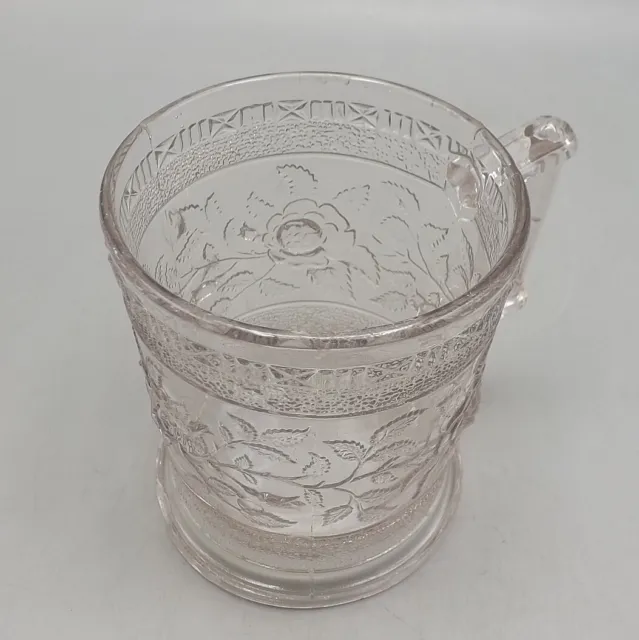 Antique Half Pint Pressed Glass Tankard (Can)  Raised Rose Pattern - c1900 3