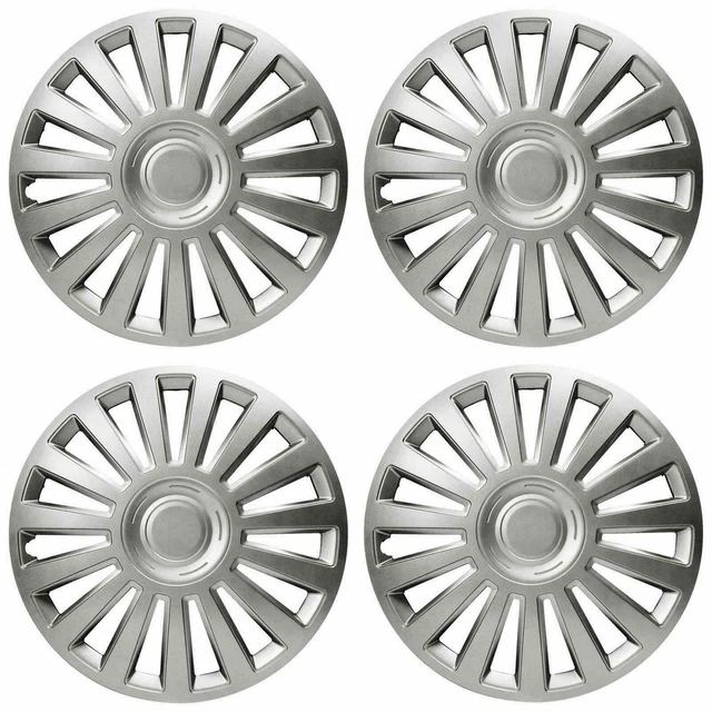 Wheel Trims 14" Hub Caps Luxury Plastic Covers Set of 4 Silver Specific Fit R14