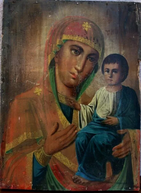 19th Century Russian Religious Icon, Our Lady of Kazan 11 1/2 X8 1/4 in.