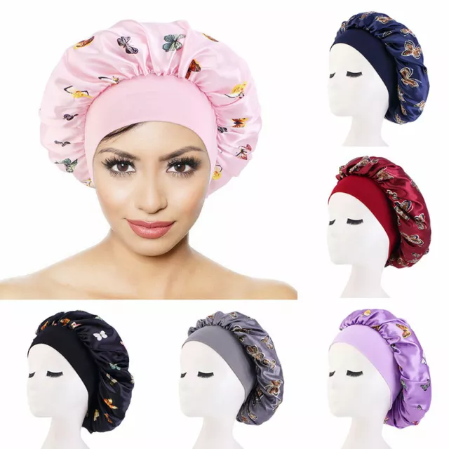 Women Satin Silk Night Sleep Cap Hair Bonnet Hat Head Cover Wide Elastic Band`