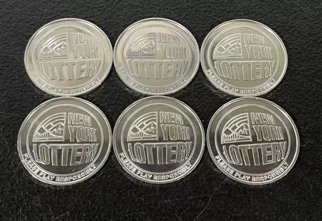Lot of 6 NYS Lottery Scratcher Coin New York Lotto Scratch Off Tokens Promo