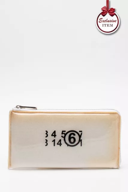 CTRP €244 MM6 Portafoglio Trasparente MAISON MARGIELA Cerniera Rotondo Logo Made in Italy
