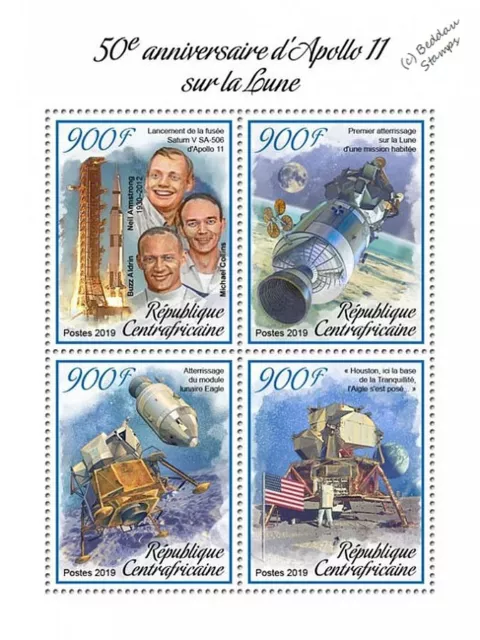 NASA APOLLO 11 50th Anniv. Moon Landing Space Stamp Sheet (2019 Central Africa)