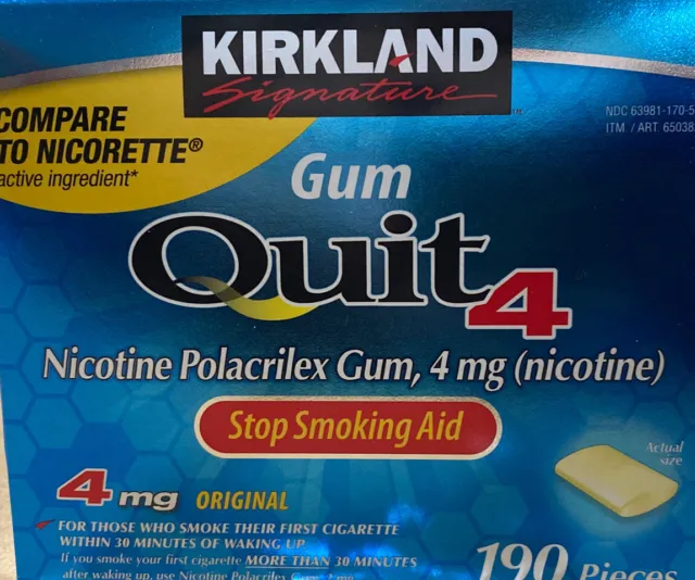 190 piezas Kirkland Dejar de fumar 4 mg goma de nicotina ayuda genérica Nicorette