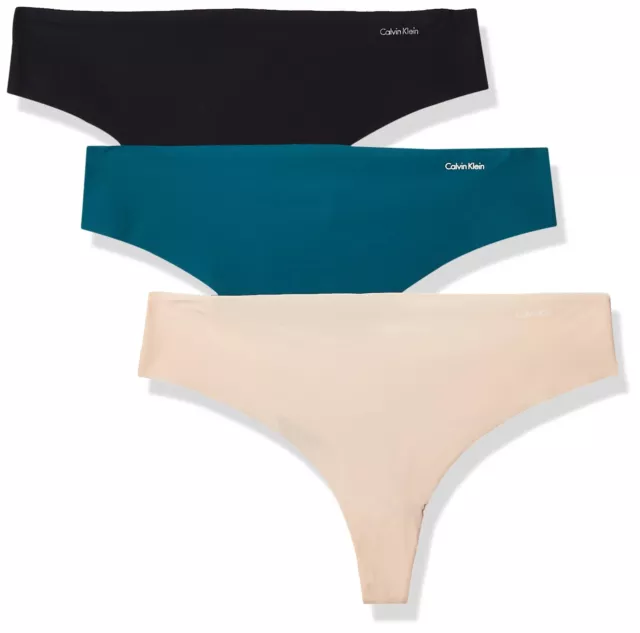 Calvin Klein 296501 Womens Invisibles Thong , Topaz Gemstone/Buff Beige/Black, M