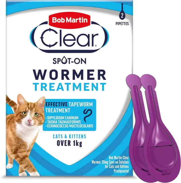 Bob Martin Clear | Spot On Wormer for Cats & Kittens | 100% Effective Tapeworm 2