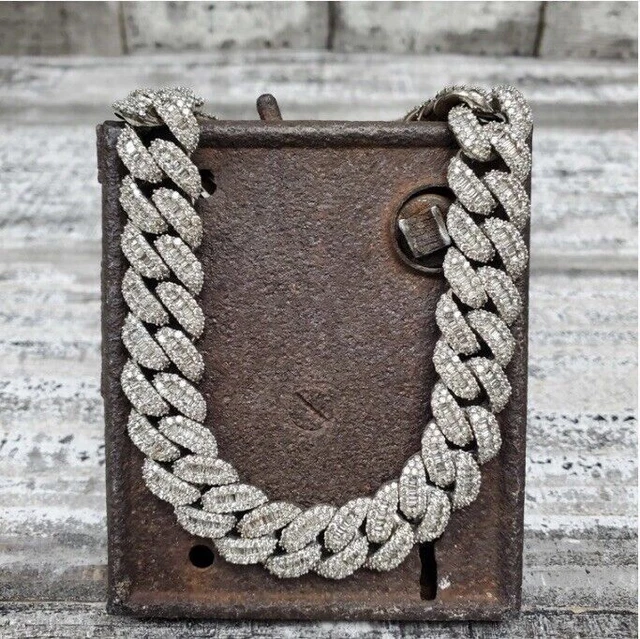 Solide 14K or Blanc Miami Cubain Lien Avec Bugatti Labo Created Chaîne Collier