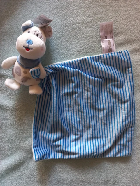 Doudou plat chien blanc gris Mouchoir rayé bleu SHIMA neuf