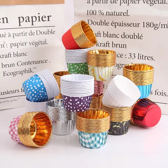 50Pcs Aluminum Foil Cup Cupcake Paper Baking Cups Muffin Cake Cases Wrappers DIY 2