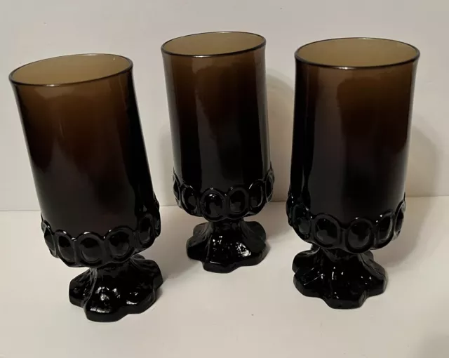 Vintage Tiffin Franciscan Madeira Smoke Brown Footed (3) Iced Tea Goblets 6.5” 2