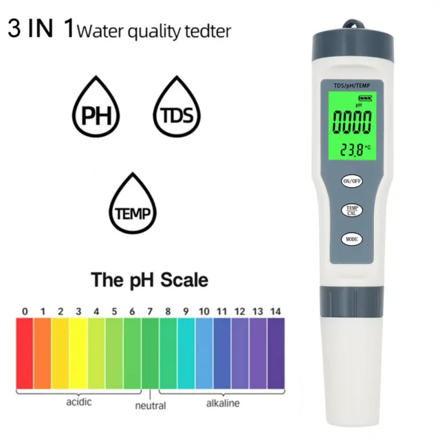 3 In 1 Digital PH TDS TEMP Waterproof Water Quality Meter Tester Test Pen  EP