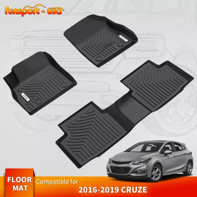 Car Floor Mats for 2016-2019 Chevrolet Cruze TPE Liners 1st 2nd Row All-Weather