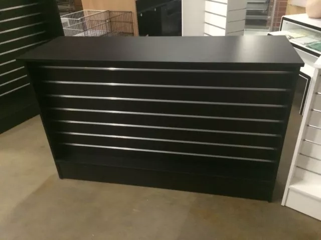 Black slatwall retail shop counter, brand new 1500 x 510 x 970.