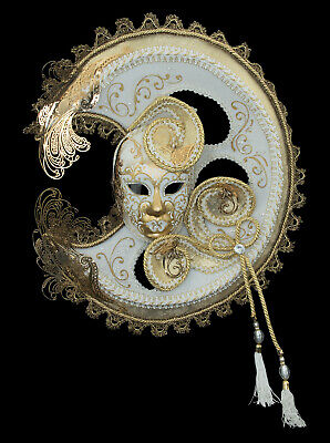 Mask from Venice Miniature Moon White Golden -métal- Decoration Wall - 47cm - 62