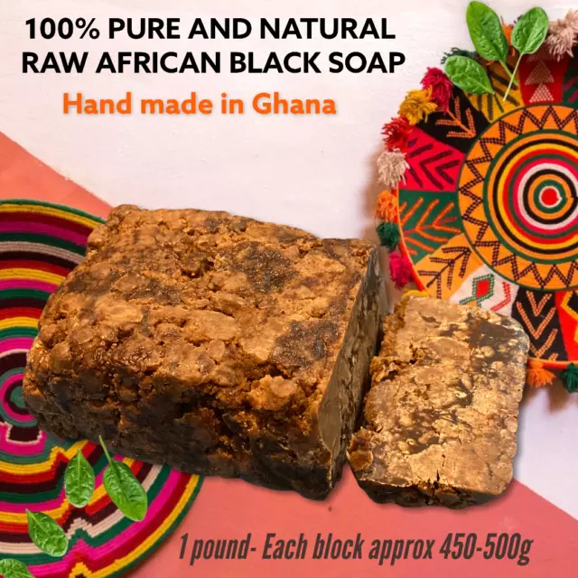 Authentic Raw African Black Soap Organic Pure Natural,Handmade in GHANA 450-500g