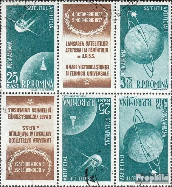 Romania 1677 Six block (complete issue) used 1957 Satellites