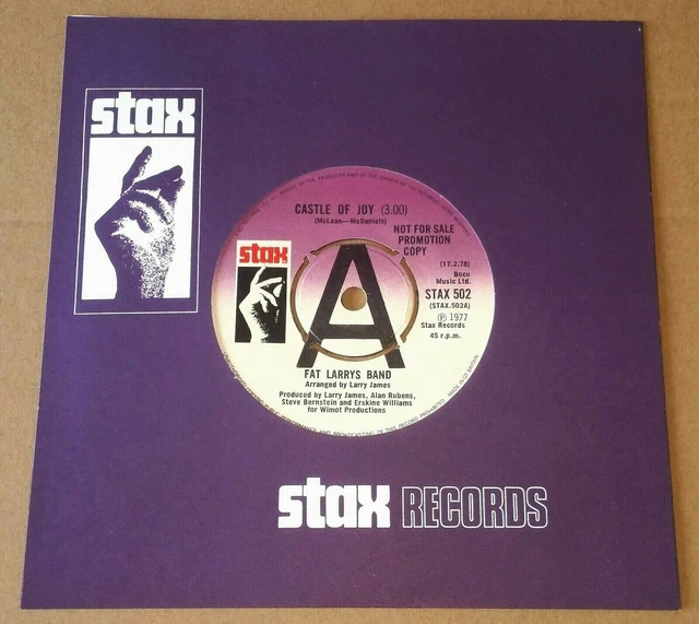 FAT LARRY'S BAND Castle Of Joy / Sparkle Stax 1977 UK PROMO 7" Co