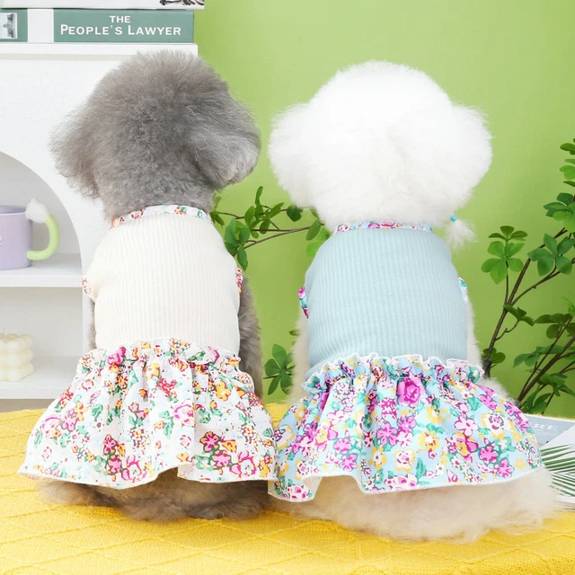 Lovely Pet Dog Dress Floral Lace Knitted Skirt Clothes Puppy Cat Soft Apparel