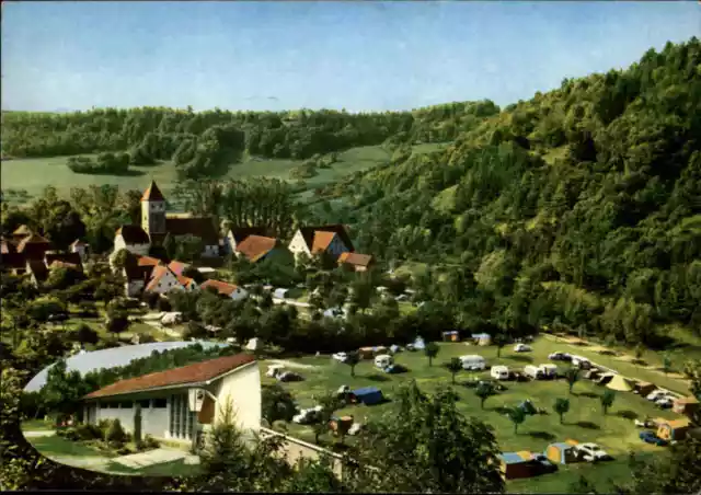 Motiv-AK CAMPING Campingplatz Tauber-Idyll Rothenburg Tauber Postkarte ca. 1980