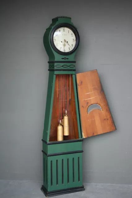 Antique provincial Mora longcase grandfather clock original painted Swedish 1785 3