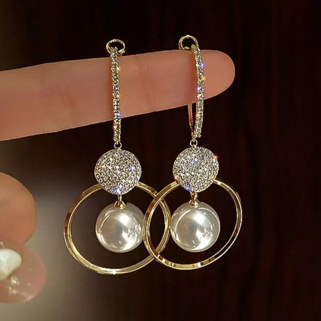 Fashion Rhinestone Pearl Earrings Drop Dangle Elegant Women Wedding Jewelry Gift