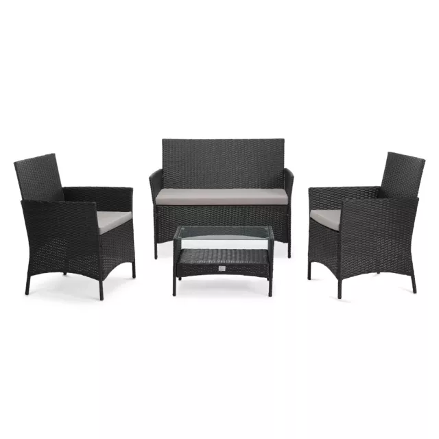 SVITA BROOKLYN Polyrattan Sitzgruppe Balkon Rattanlounge Gartenmöbel-Set Schwarz