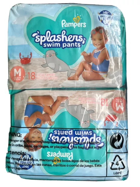 2-Pampers Splashers Disposable Swim Pants-Medium-20-33lbs 18 Per Package