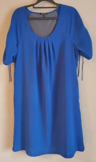 Daisy Fuentes Shift Dress Women's Size L Blue Chiffon Lined Pull-On Pleated Neck