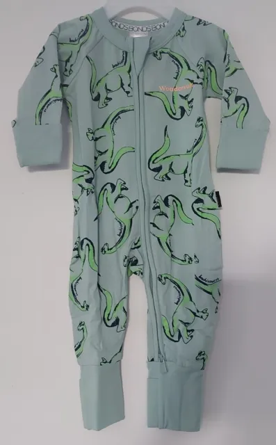 BNIP Baby Boys Bonds GREEN Dino DINOSAUR Zip Wondersuit - Size 000 / 0 - 3 m