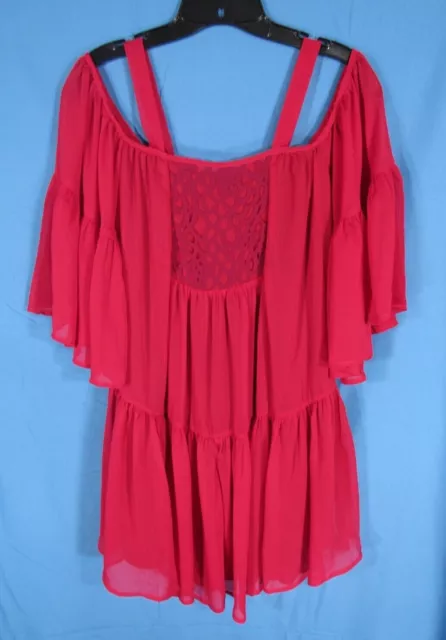 JOYCE Dress/Tunic SASSY RED Cold Shoulder CREPE Chiffon LINED RUFFLE FLOUNCE S