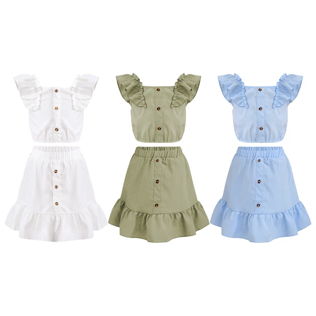 Set di vestiti per bambine 2 pz top senza maniche con gonna abiti estivi arricciacapelli