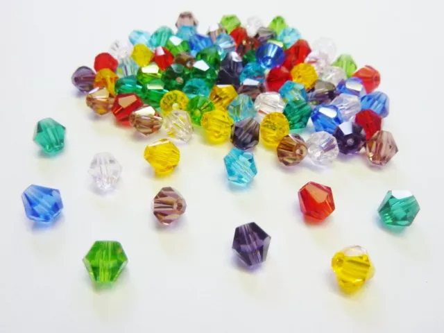 80 pce Faceted Bicone Colour Mix Crystal Glass Beads 6mm Jewellery Making Craft