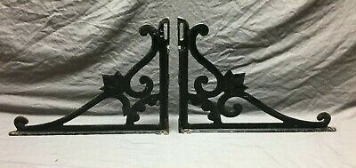 Antique VTG Pair Cast Iron Shelf Sink Brackets Decorative Floret Black 985-21B 3
