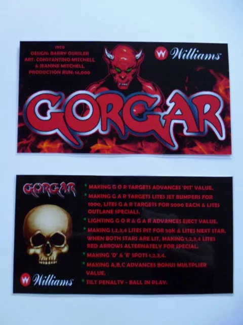* * 'GORGAR' Williams 1979 Custom Instruction/Apron Cards * * (New)