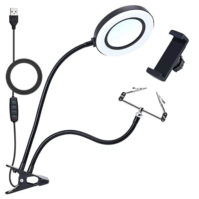 LED Magnifying Lamp Magnifying Glass Desk Lamp with Clamp & Gooseneck Close Work