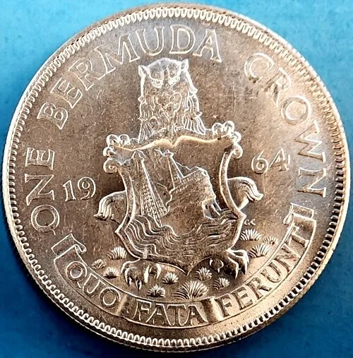 World Coin 1964 Bermuda Crown 500 Silver KM 14 ASW 0.3636 High Grade