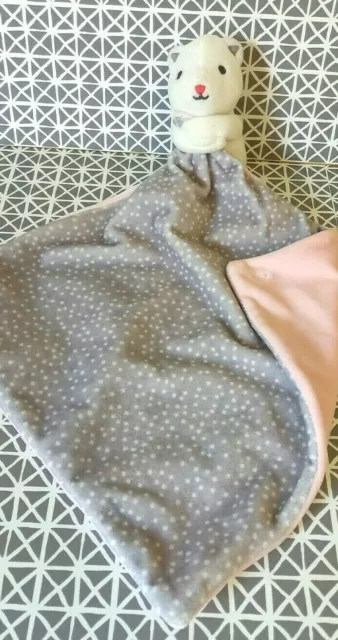 Doudou chat ours blanc mouchoir gris rose pois Obaibi