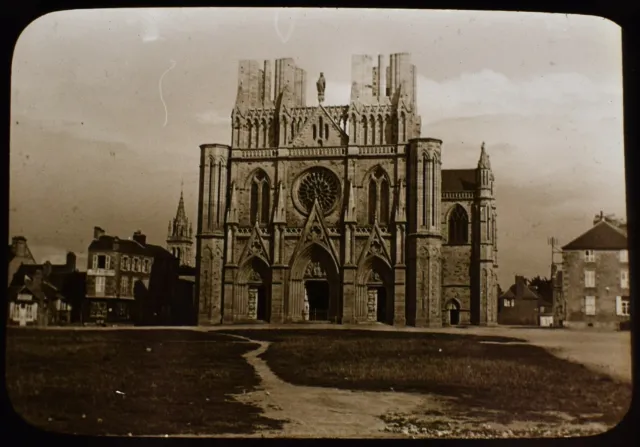 ANTIQUE Magic Lantern Slide AVRANCHES CATHEDRAL 1908 EDWARDIAN PHOTO NORMANDY