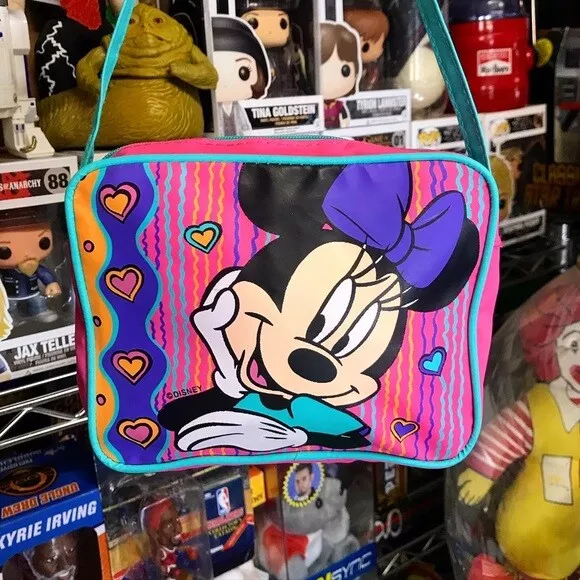 Vtg Disney Minnie Mouse Shoulder Strap Pink Zip-Up Handbag